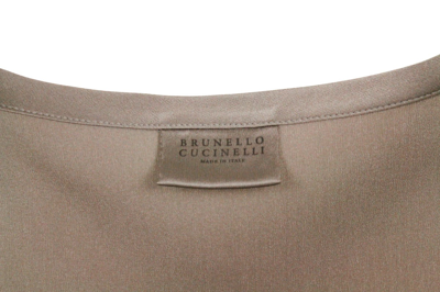 Shop Brunello Cucinelli Sleeveless Round Neck Top In Stretch Silk In Bronze