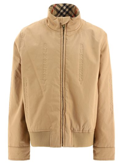 Shop Burberry Boys  Beige Cotton Outerwear Jacket