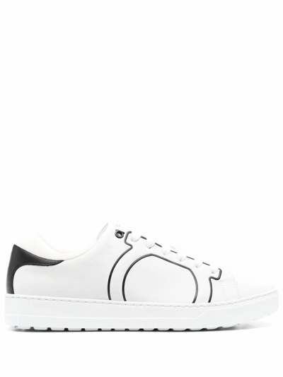 Salvatore Ferragamo Men's White Leather Sneakers In Black | ModeSens