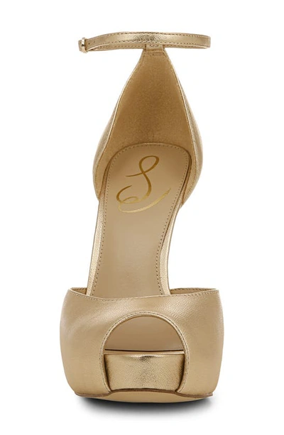 Shop Sam Edelman Florencia Ankle Strap Peep Toe Pump In Gold Leaf