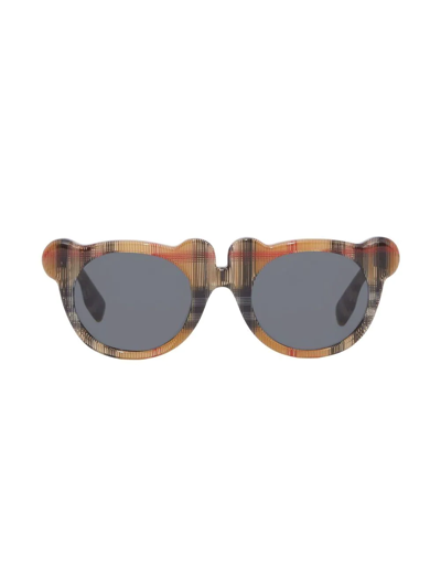 Shop Burberry Teddy Bear-frame Checked Sunglasses In Neutrals