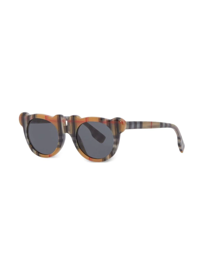 Shop Burberry Teddy Bear-frame Checked Sunglasses In Neutrals