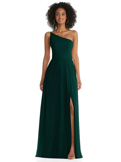 Shop After Six One-shoulder Chiffon Maxi Dress With Shirred Front Slit In Green