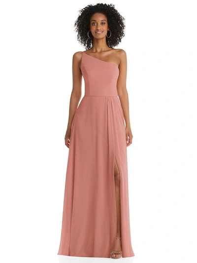 Shop After Six One-shoulder Chiffon Maxi Dress With Shirred Front Slit In Pink