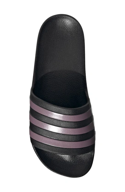Shop Adidas Originals Adilette Aqua Slide Sandal In Black/ Purple Metal/ Black