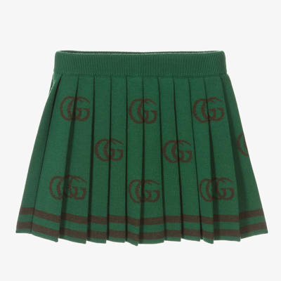 Shop Gucci Girls Green Wool Gg Skirt
