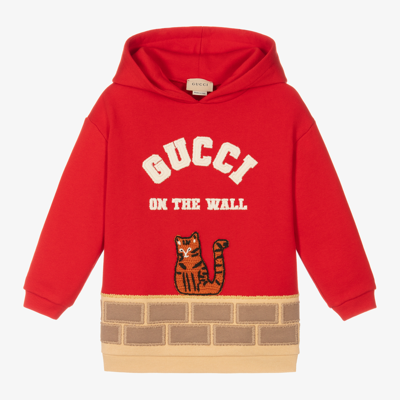 Shop Gucci Boys Red Cotton Logo Hoodie