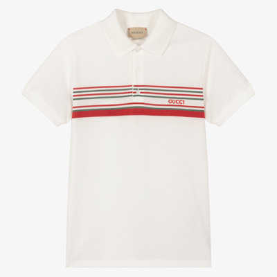 Shop Gucci Teen Boys Ivory Logo Polo Shirt In White