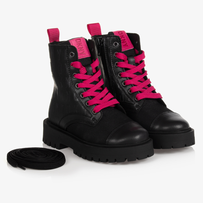 Shop Dkny Teen Girls Faux Leather Boots In Black