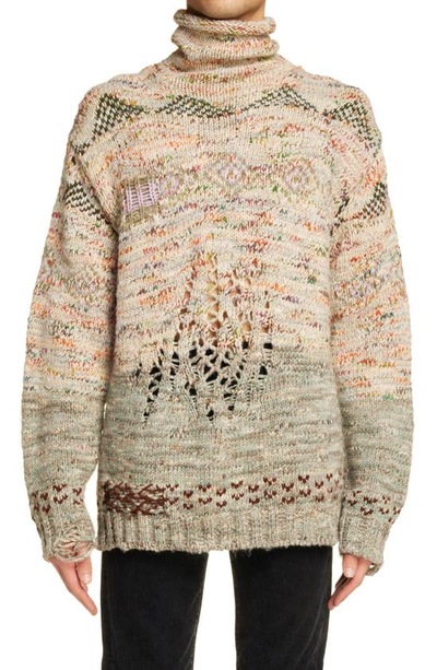 Shop Acne Studios Openwork Detail Turtleneck Sweater In Sand Beige/ Light Khaki