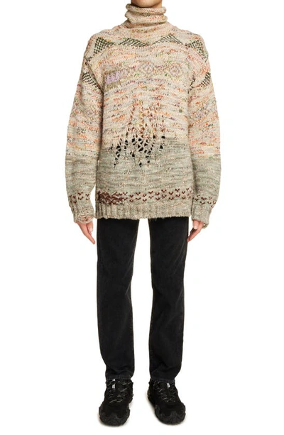 Shop Acne Studios Openwork Detail Turtleneck Sweater In Sand Beige/ Light Khaki