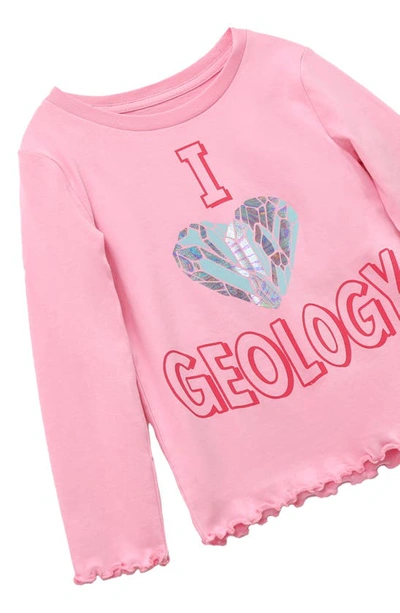 Shop Peek Aren't You Curious Kids' Geology Embellished Long Sleeve Cotton Graphic T-shirt In Pink