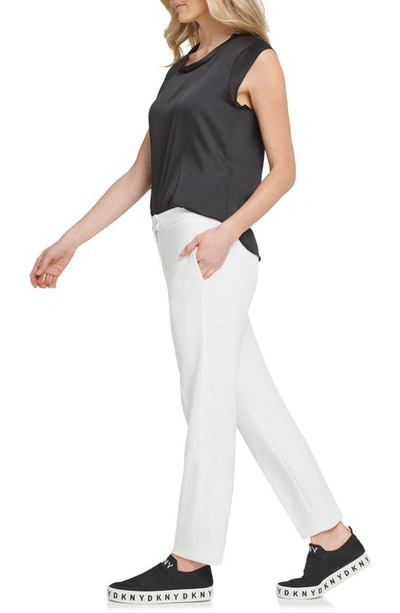 Shop Dkny Flat Front Straight Leg Career Pants In Ivory