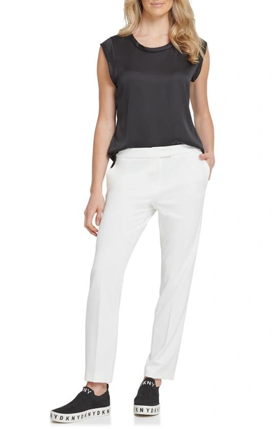 Shop Dkny Flat Front Straight Leg Career Pants In Ivory