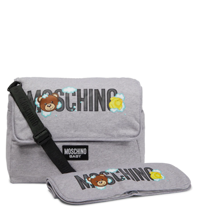 Shop Moschino Baby Printed Changing Bag In Melange Grey