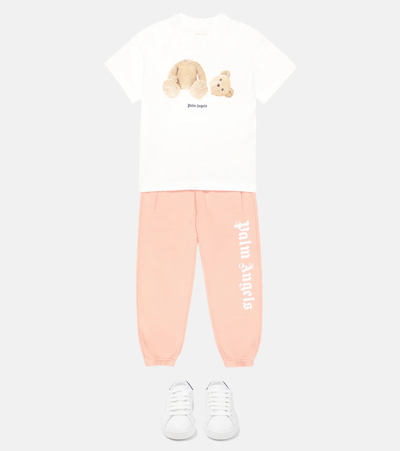 Shop Palm Angels Logo Cotton Sweatpants In Pink White