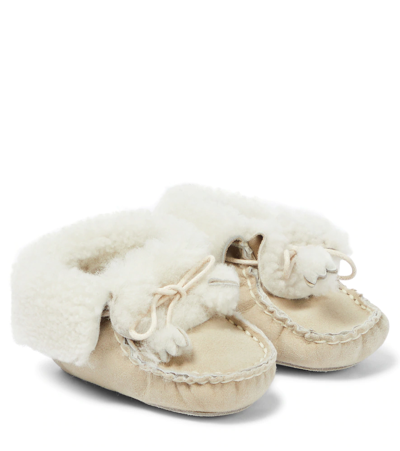 Shop Bonpoint Baby Shearling Booties In Mastic