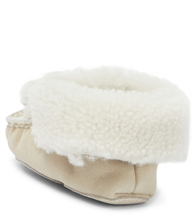 Shop Bonpoint Baby Shearling Booties In Mastic