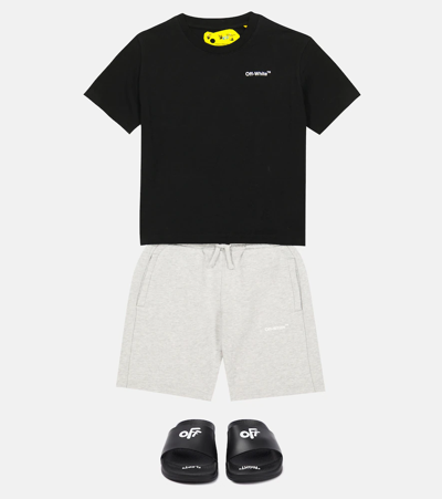 Off-white Off White Cotton T-shirt With Back Print In Black White