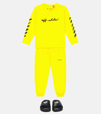 Shop Off-white Logo Cotton Jersey Sweatshirt In Yellow Black