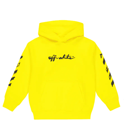 Shop Off-white Logo Cotton Jersey Hoodie In Yellow