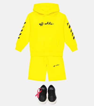 Shop Off-white Logo Cotton Jersey Hoodie In Yellow