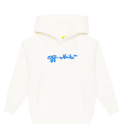 Shop Off-white Logo Cotton Jersey Hoodie In White Blue