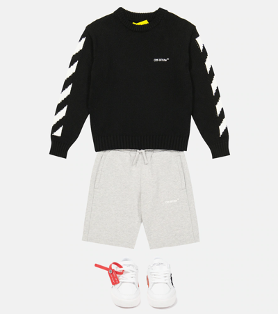 Off-white Logo Intarsia Cotton Sweater In Black White