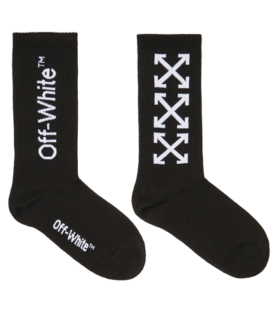 Shop Off-white Logo Cotton-blend Socks In Black White