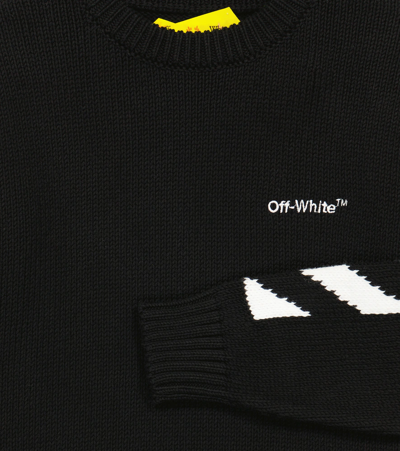 Shop Off-white Logo Intarsia Cotton Sweater In Black White