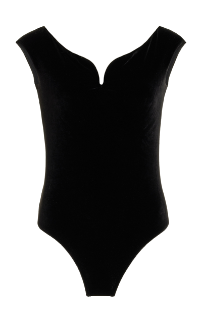 Shop Nanushka Women's Gesa Velvet Off-the-shoulder Bodysuit In Black