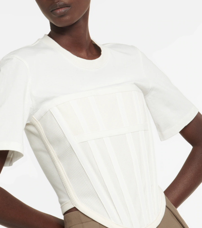 Shop Dion Lee Corset Cotton T-shirt In Ivory/natural