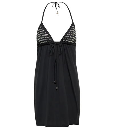 Shop Balmain Embellished Halterneck Minidress In Black