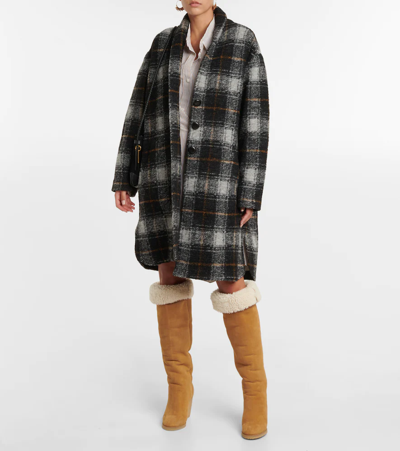 Shop Isabel Marant Étoile Checked Wool-blend Coat In Anthracite