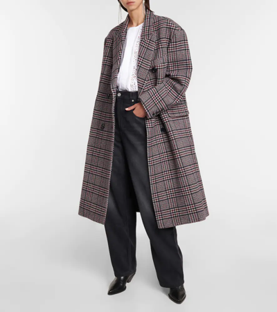 Shop Isabel Marant Lojimiko Checked Wool Coat In Burgundy/blue