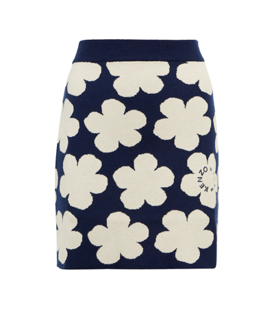Shop Kenzo Floral Wool-blend Miniskirt In Midnight Blue