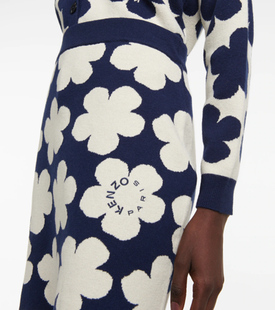 Shop Kenzo Floral Wool-blend Miniskirt In Midnight Blue
