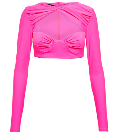 Shop Alex Perry Twisted Cutout Jersey Crop Top In Fluro Pink