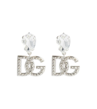 Shop Dolce & Gabbana Dg Embellished Clip-on Earrings In Argento/palladio
