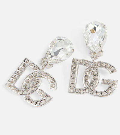 Shop Dolce & Gabbana Dg Embellished Clip-on Earrings In Argento/palladio