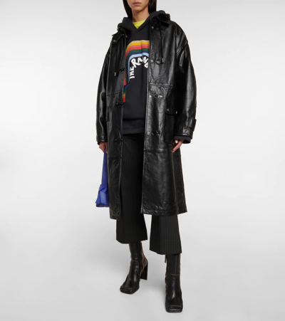 Shop Acne Studios Oversized Leather Duffel Coat In Black