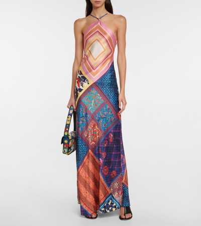 Shop Staud Cubism Printed Satin Twill Maxi Dress In Patchwork Foulard