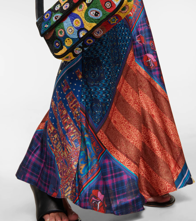 Shop Staud Cubism Printed Satin Twill Maxi Dress In Patchwork Foulard