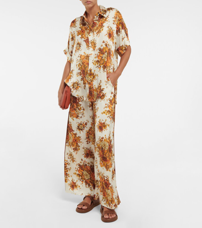 Shop Alemais Derby Floral-printed Silk Shirt In Cream/rust
