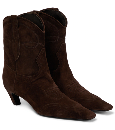 Shop Khaite Dallas Suede Cowboy Boots In Coffee