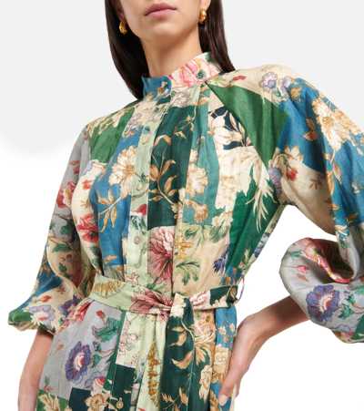 Shop Alemais Loretta Patchwork Linen Shirt Dress In Sage Floral