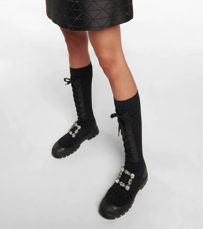 Shop Roger Vivier Walky Viv' Embellished Lace-up Boots In Nero