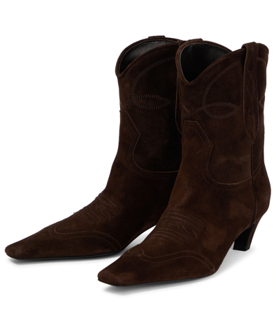 Shop Khaite Dallas Suede Cowboy Boots In Coffee