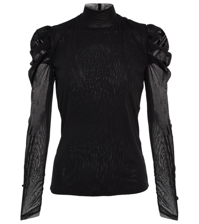 Shop Diane Von Furstenberg Remy Ruffled Mesh Top In Black