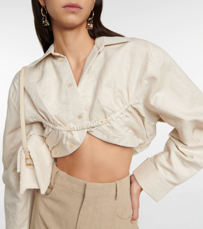 Jacquemus Baci Cropped Underwired Cotton And Linen-blend Shirt In Light Beige